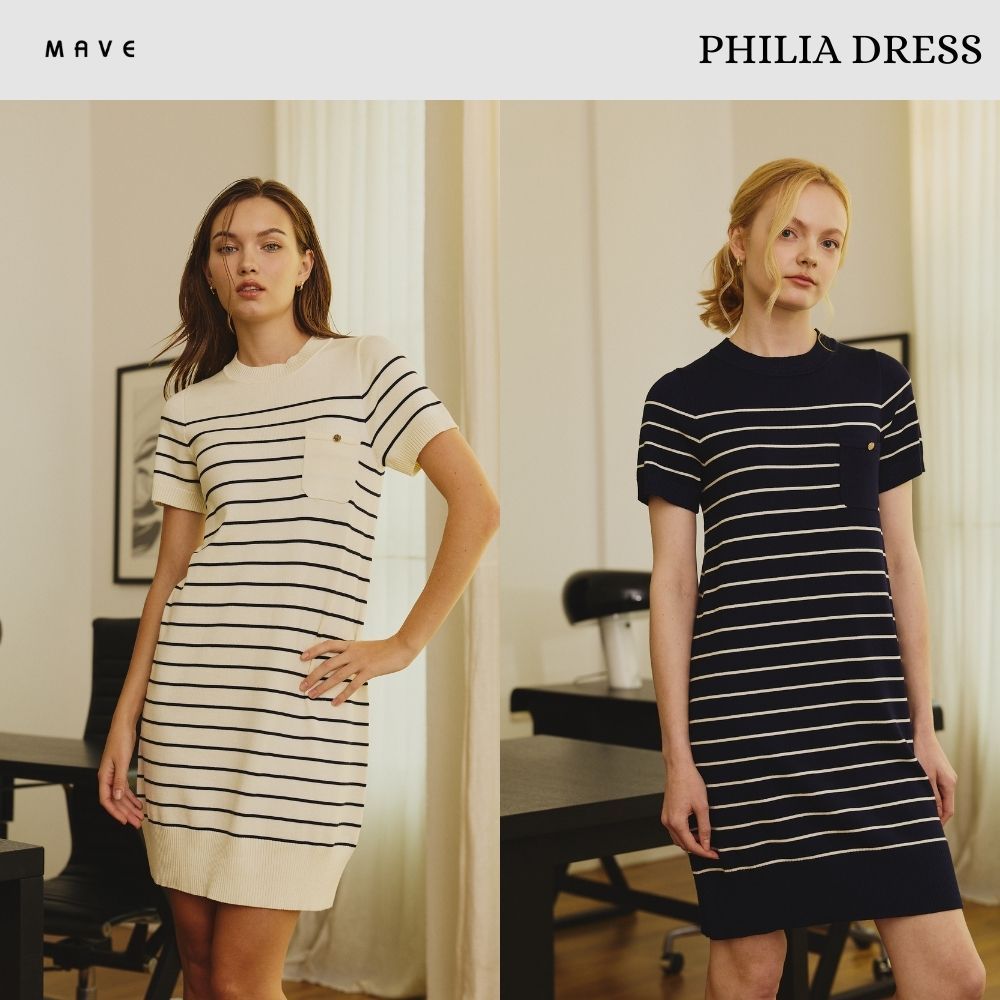 MAVE เดรสรุ่น Philia knit dress สี NAVY STRIPE,STRIPE