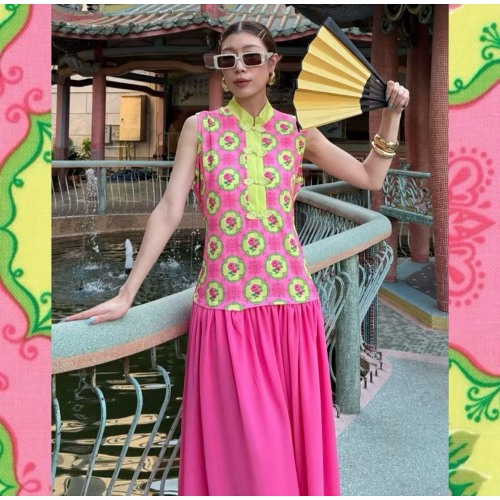 STUDIOX2 QiPao Chiffon Maxi Dress กี่เพ้า