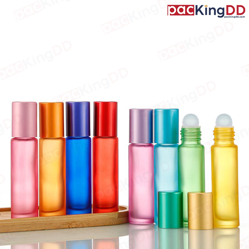 (แพ็ค 10 ชิ้น) ขวดแก้วด้าน หัวลูกกลิ้งพลาสติก  ฝาเรียบ ขนาด 10 ml. #P450 ขวดน้ำหอม ขวดเปล่า PackingD