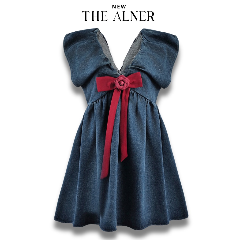 Thealner-AN417 (เซตเสื้อยีนส์แขนกุดแต่งโบว์แดง กางเกงขาสั้น) - รูปที่ 6