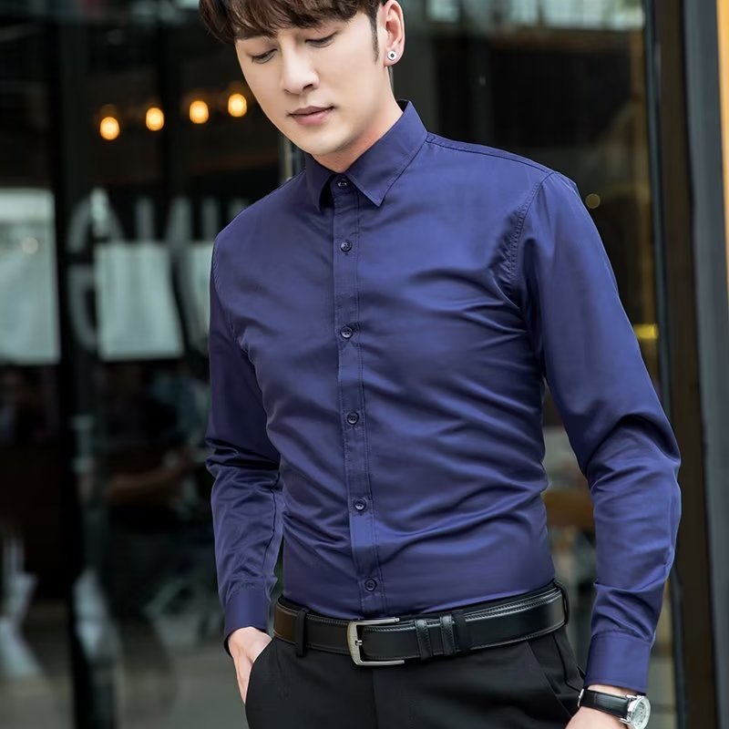 เสื้อเชิ้ตแขนยาวผู้ชาย  เสื้อเชิ้ตสีพื้น เสื้อสลิมฟิต ผ้าไม่ยืดแนะนำเผื่อไซส์