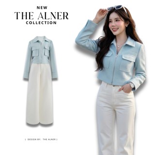 Thealner-AN227 เซตเสื้อคอปกแขนยาวแต่งกระเป๋ากางเกงขายาว