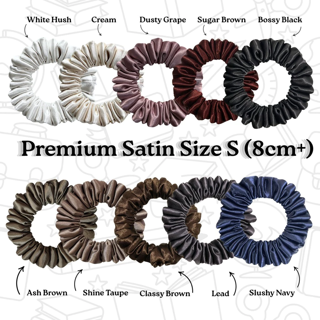 (รวมสีขายดี) Size S 8cm+ ยางมัดผมผ้าซาตินพรีเมี่ยม Premium Satin Scrunchie