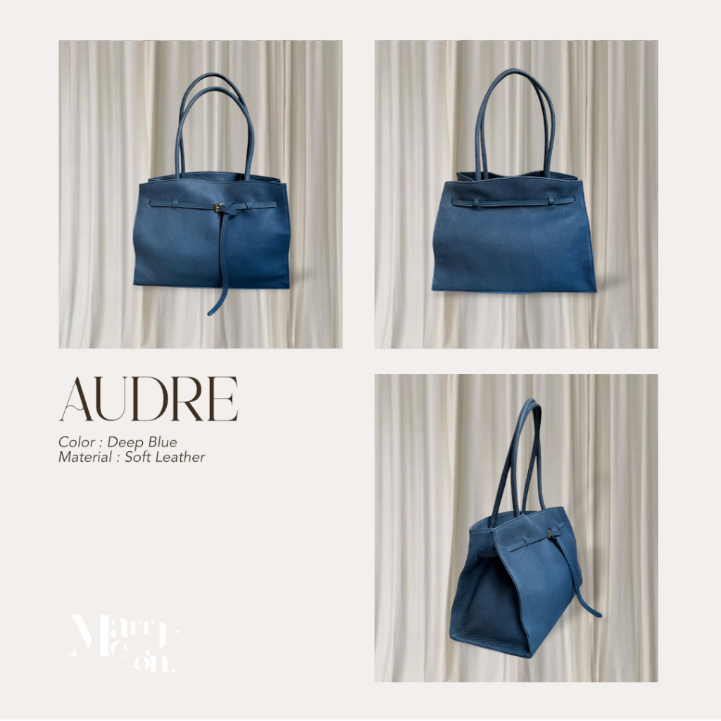 Marry Melon รุ่น Audre - Textured Leather Tote Bag | กระเป๋าหนัง Oil แท้ สี Nordic Blue