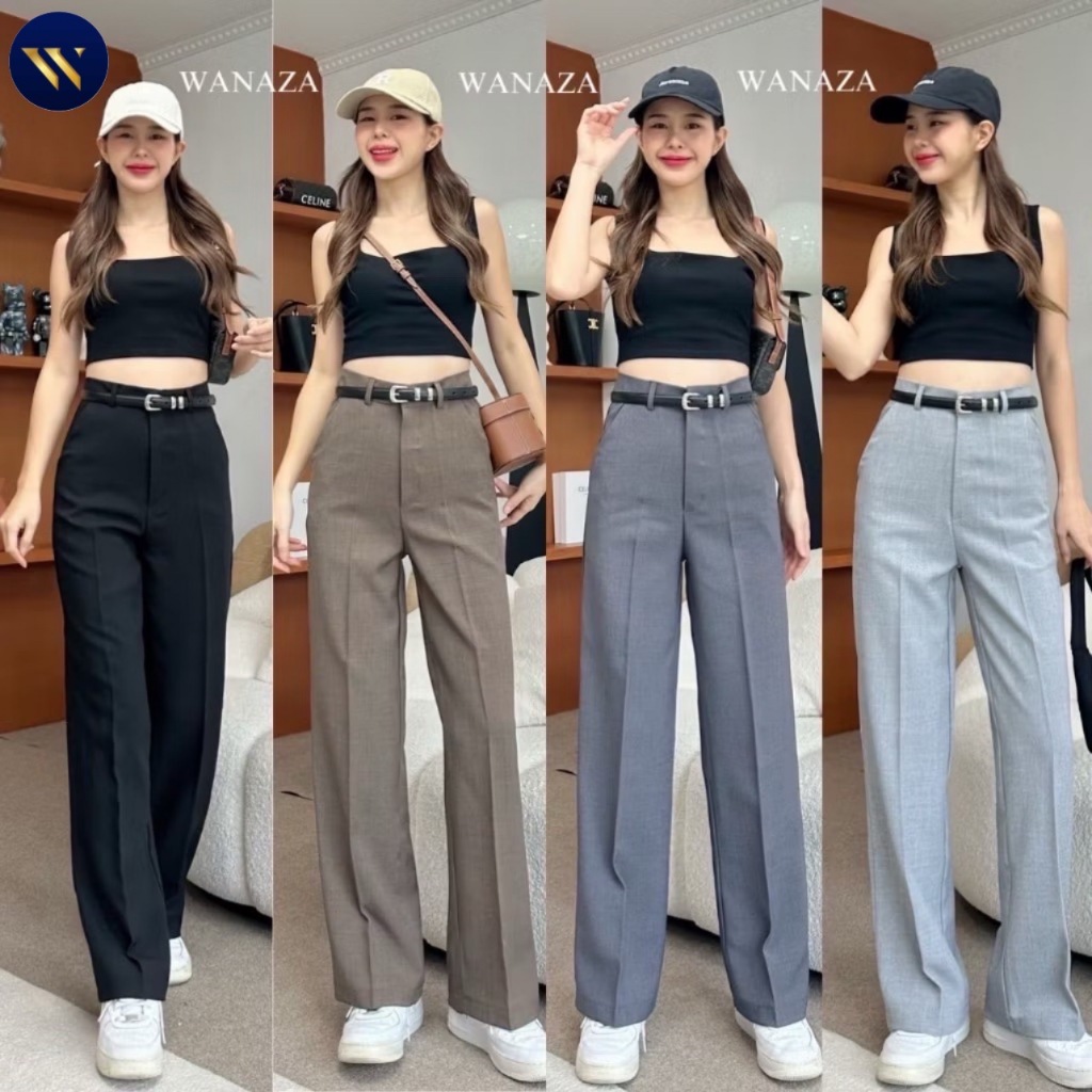 WT01 รุ่น Luxury กางเกงขากระบอก กลาง กางเกงเอวสูง ผู้หญิง เก็บพุง ทรงเป๊ะ กางเกงขายาวผู้หญิง ใส่ทำงาน ใส่เที่ยว ผ้าโควี่
