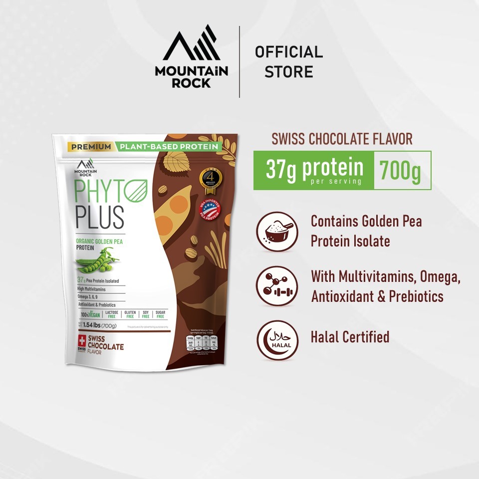 Mountain Rock Phyto Plus Golden Pea Protein 700g Swiss Chocolate | Plant Based Vegan โปรตีนพืช | Halal
