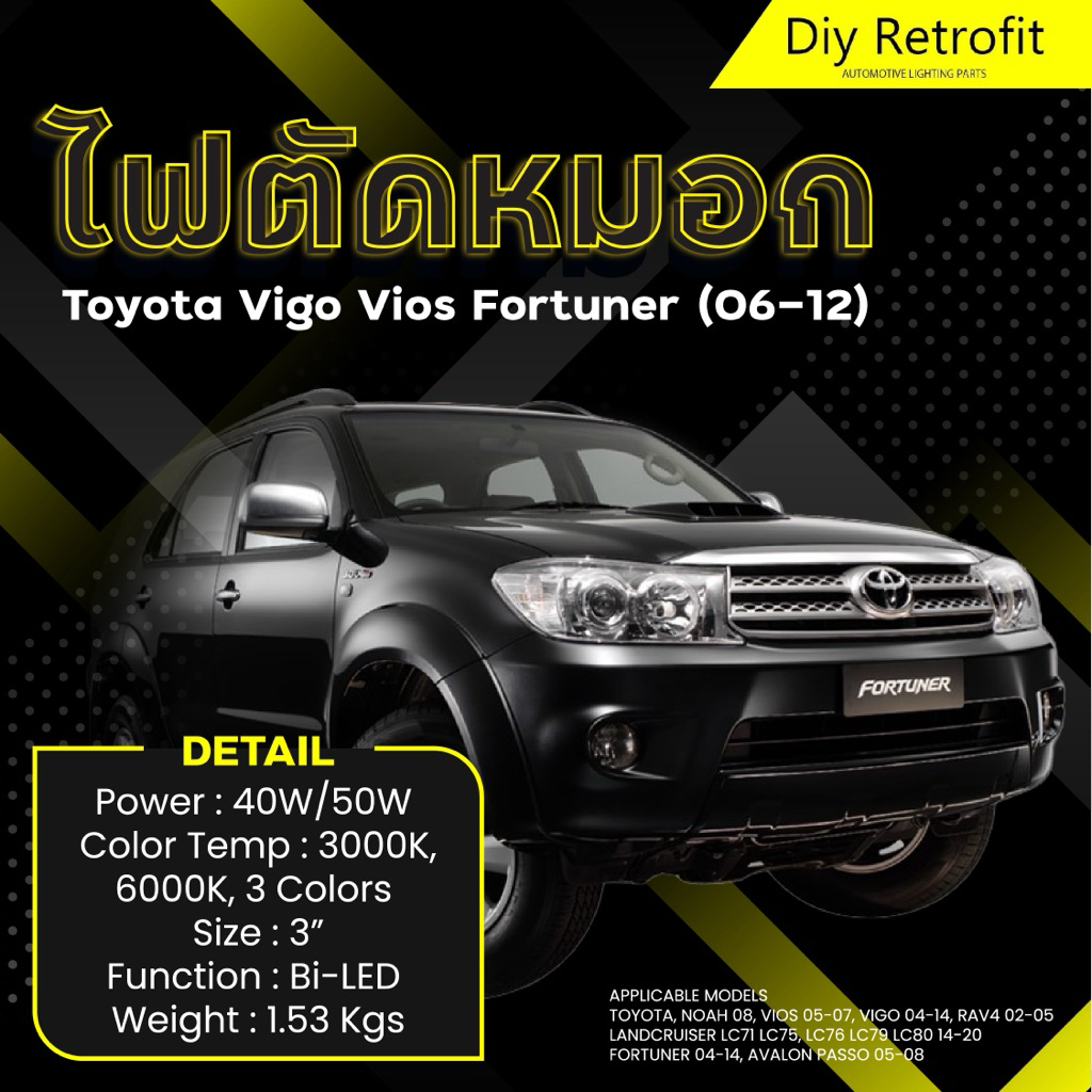 LED Projector Foglight for Toyota Vigo Fortuner Vios Yaris (06-12) 6000K ไฟตัดหมอก LED Projector