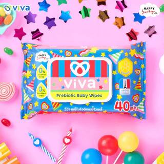 วีว่า ทิชชู่เปียก สูตรพรีไบโอติกส์ 40 แผ่น / ViVa x Happy Sunday Prebiotic Baby Wipes 40 Sheets