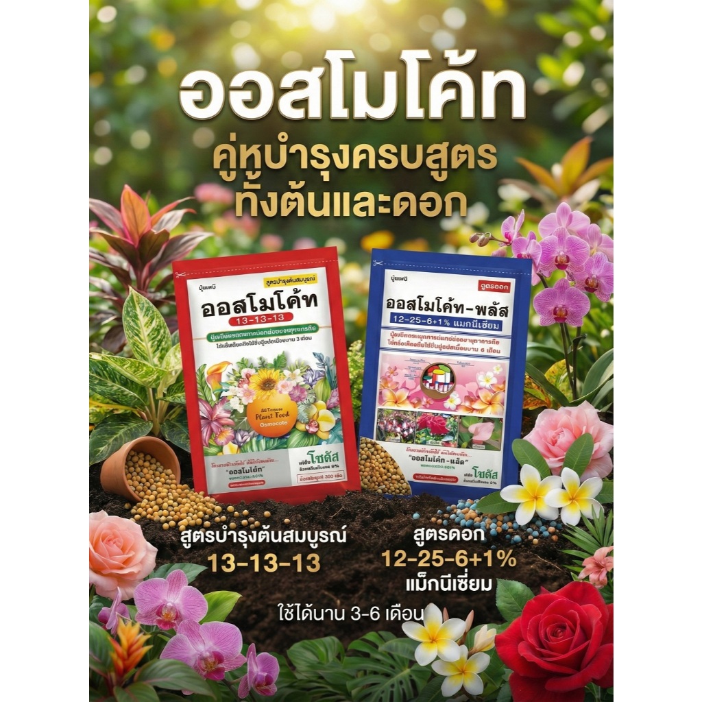 ปุ๋ยออสโมโค้ท (Osmocote) ปุ๋ยละลายช้า ขนาด 100g มี 2 สูตร (บำรุงต้น 3 เดือน ปุ๋ยแคคตัส ปุ๋ยไม้ด่าง