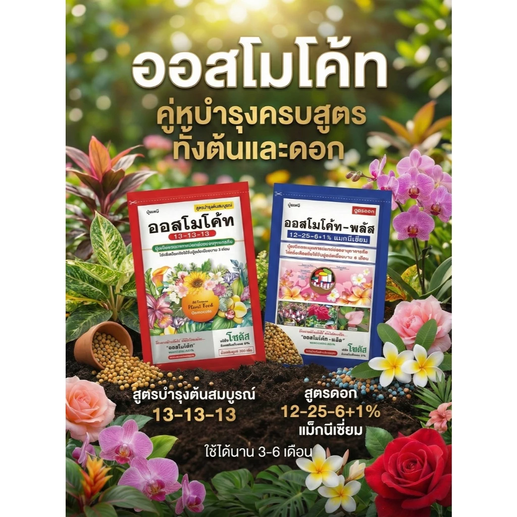 ปุ๋ยออสโมโค้ท (Osmocote) ปุ๋ยละลายช้า ขนาด 100g มี 2 สูตร (บำรุงต้น 3 เดือน)