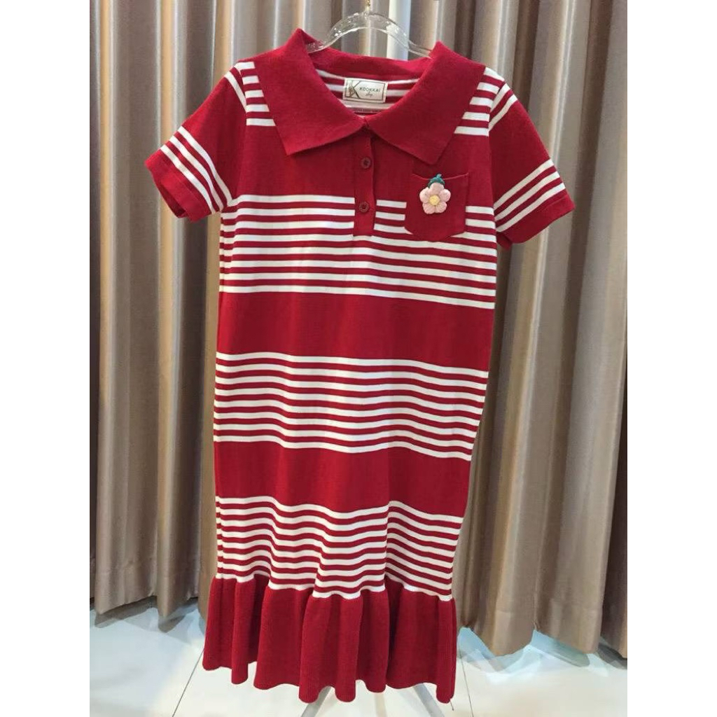 ♻️มือ2 สภาพดีมาก♻️Kookkai shop เดรสคอปกไหมพรมสีแดง