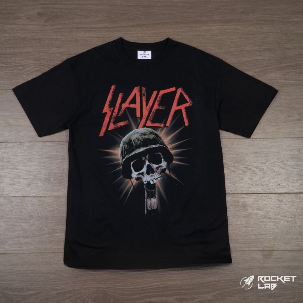 Rocket Lab เสื้อยืดสีดำ Slayer ผ้าคอตตอนพรีเมี่ยม USA สกรีนแบบ DTG งานละเอียดคุณภาพคมชัด ROC107