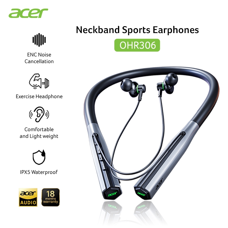 Acer OHR306 หูฟังบลูทูธสายสปอร์ต หูฟังไร้สาย ใส่ออกกำลังกาย เสียงHi-Fi Stereo เล่นเกมดีเล์ต่ำ