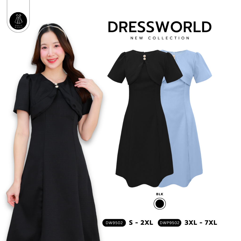 Fairyangelstore - เดรสยาวแขนสั้นคอกลมแต่งกระดุมซิปหลัง (DW9502)