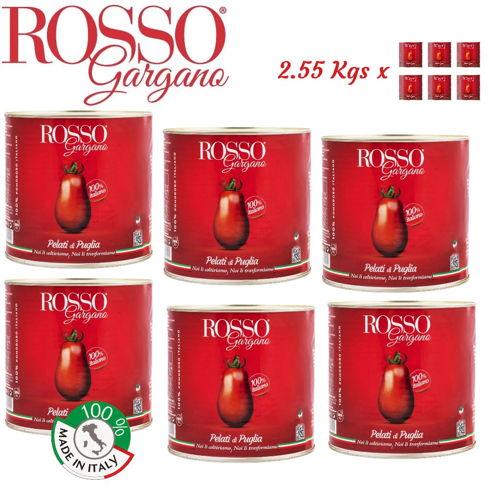 รอซ่โซ่ กรากาโน่ มะเขือเทศปลอกเปลือก 2.55 กก x 6 จากอิตาลี  Rosso Gargano brand Peeled Tomatoes from Italy 2.55 KG x 6