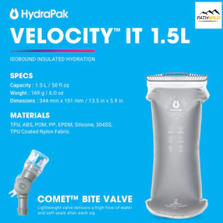 HYDRAPAK VELOCITY IT 1.5L / 2L ถุงน้ำเก็บความเย็น เทคโนโลยีฉนวน IsoBound™ ที่ช่วยให้น้ำเย็นและไม่มีเหงื่อออก