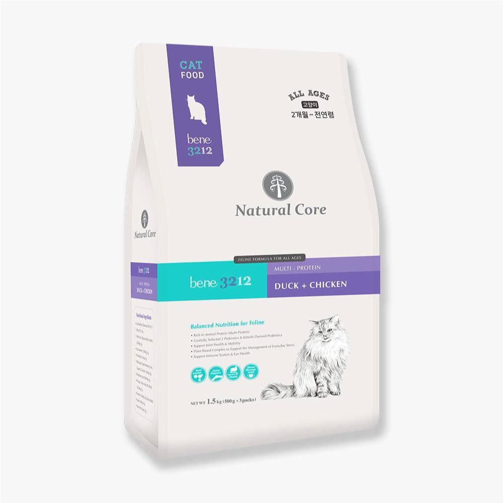 Natural Core Bene 3212 Duck + Chicken อาหารเม็ดสำหรับแมว สูตรโปรตีนจากเนื้อเป็ด เนื้อไก่ และปลา