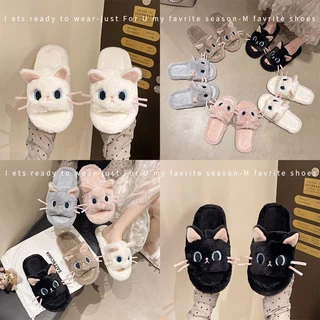 🎀สินค้าใหม่🎀รองเท้าสลิปเปอร์หน้าแมว รองเท้าแตะใส่ในบ้าน ผ้าขนนุ่มใส่สบาย รุ่น SH-1-37