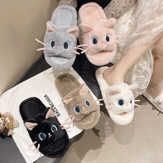 🎀สินค้าใหม่🎀รองเท้าสลิปเปอร์หน้าแมว รองเท้าแตะใส่ในบ้าน ผ้าขนนุ่มใส่สบาย รุ่น SH-1-37