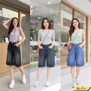 กางเกงยีนส์ขาสั้นทรงบอยยาวเหนือเข่าเอวสูงทรงเป๊ะไซส์ S-3XL ใส่แมตช์ง่ายได้ทุกลุค TK4