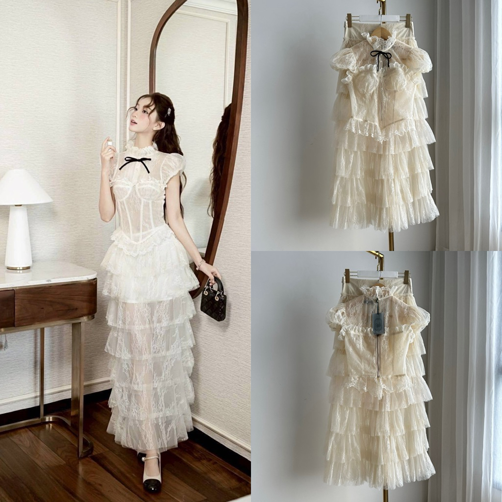 swan เซ็ต 2 ชิ้น ดีไซน์หรูละมุนแต่แฝงความเซ็กซี่แบบผู้ดี เสื้อผ้าลูกไม้ซีทรูทั้งตัว ลวดลายลูกไม้ถี่ละเอียด