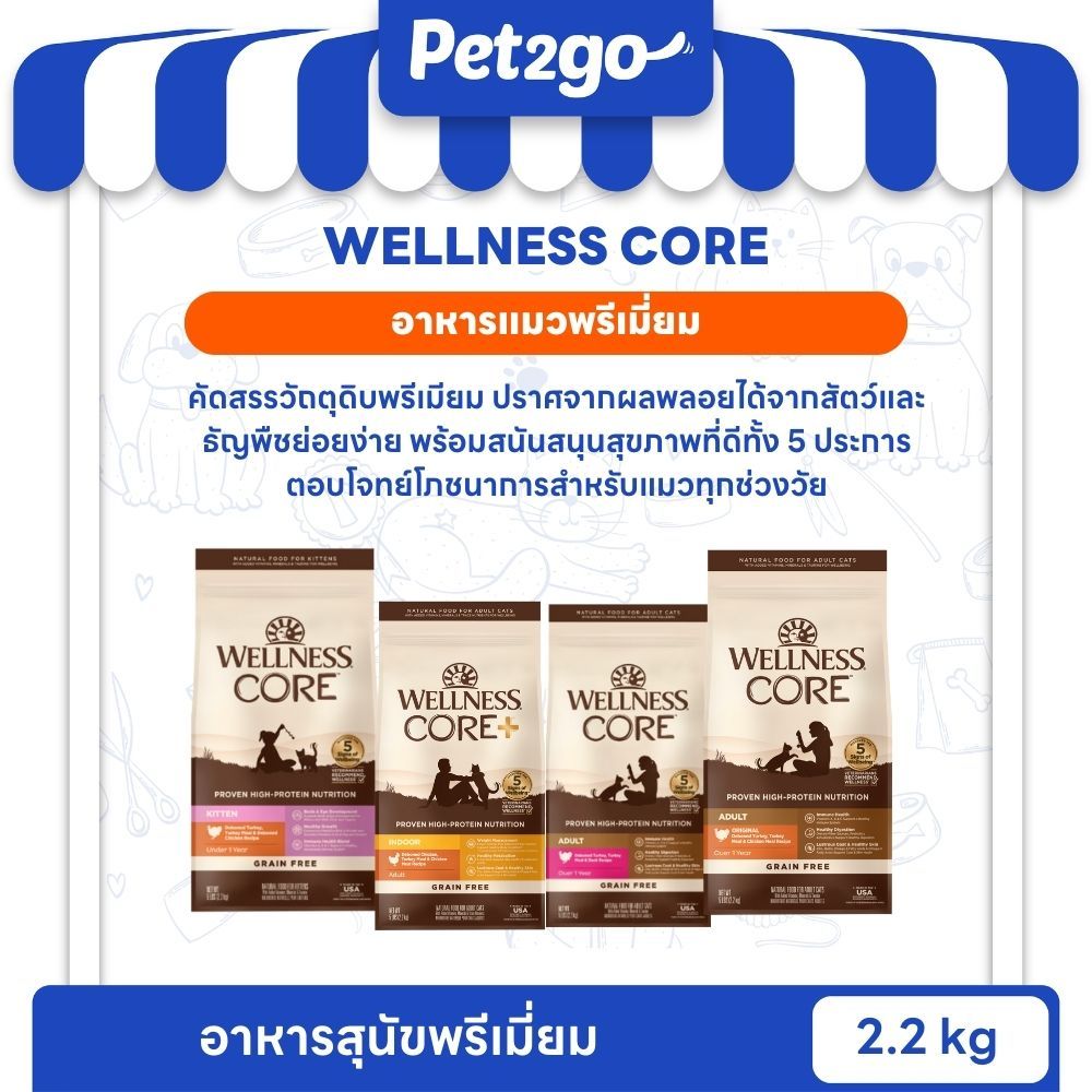 WELLNESS CORE อาหารแมวพรีเมี่ยม (2.2KG) มีให้เลือกหลายสูตรทุกช่วงวัย (แมวเด็ก - แมวโต)