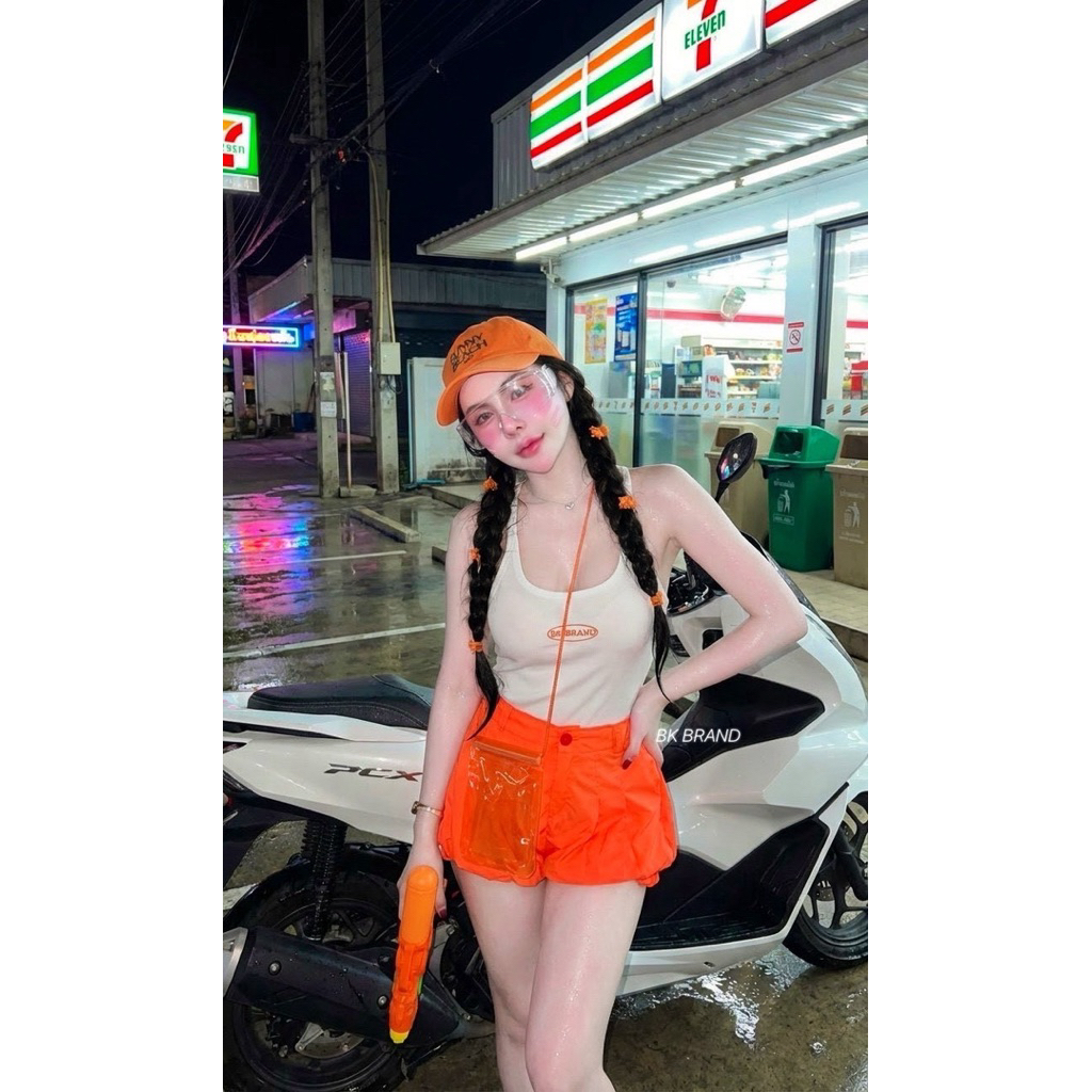 #Bk Set งานเซตสงกรานต์ 4 ชิ้น แว่น กระเป๋ากางเกง เสื้อสายเดี่ยวผ้าร่องปักBK มาด้วยกางเกงผ้าร่ม - รูปที่ 6