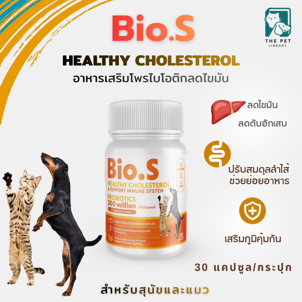 อาหารเสริมสุนัข อาหารเสริมแมว Bio.S โพรไบโอติก สำหรับสุนัขและแมว | เสริมภูมิคุ้มกัน 30 แคปซูล