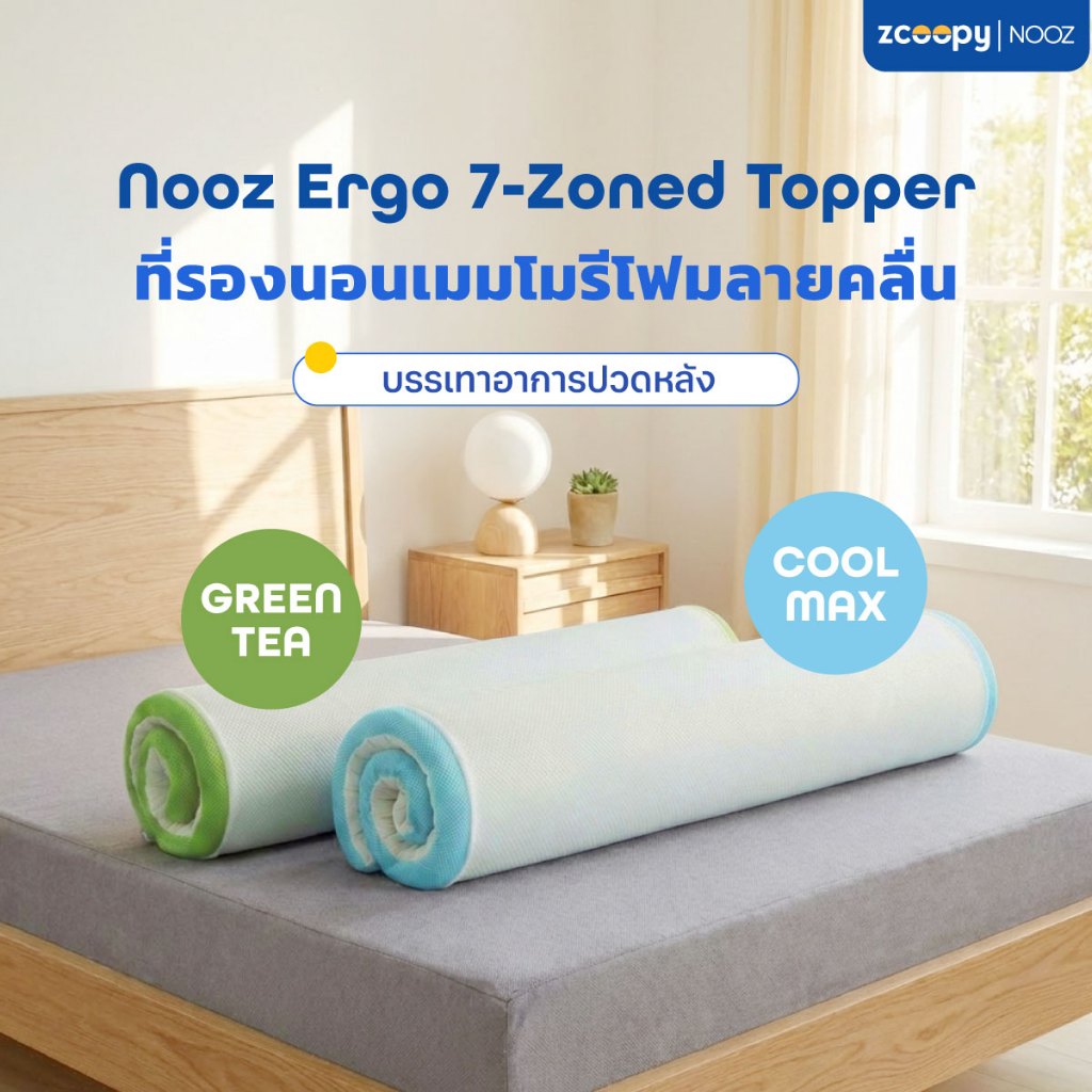 Nooz ที่รองนอน ท็อปเปอร์ รองบนที่นอนเพิ่มความนุ่ม ทำจากเมมโมรี่โฟม100% ออกแบบลายคลื่นเพิ่มการรองรับ รุ่น Ergo Series