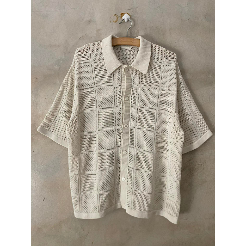 เสื้อคอปก GU Washable Mesh Knit Shirt