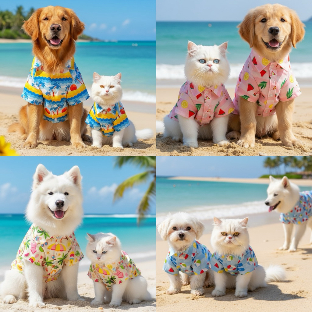 เสื้อเชิ้ตหมาแมว ลายซัมเมอร์ผ้าไหมอิตาลี นุ่มใส่สบาย