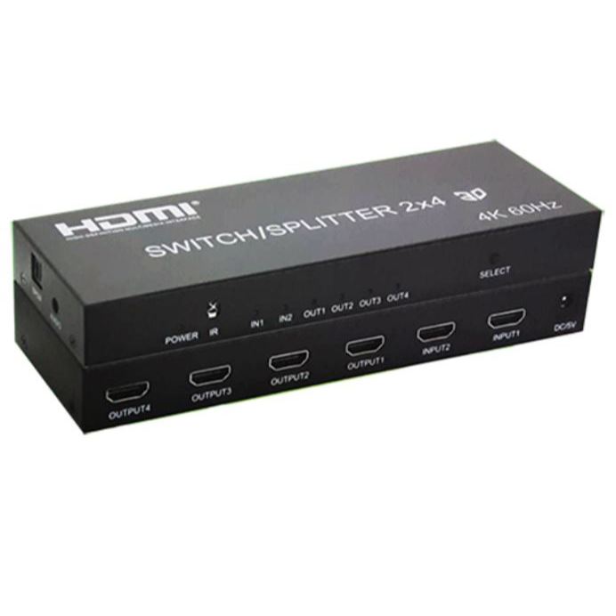 HDMIV.2.0 เข้า 2 ออก 4 จอ Switch + SPLITTER+ช่องAUX+optical 4K@60Hz 2x4