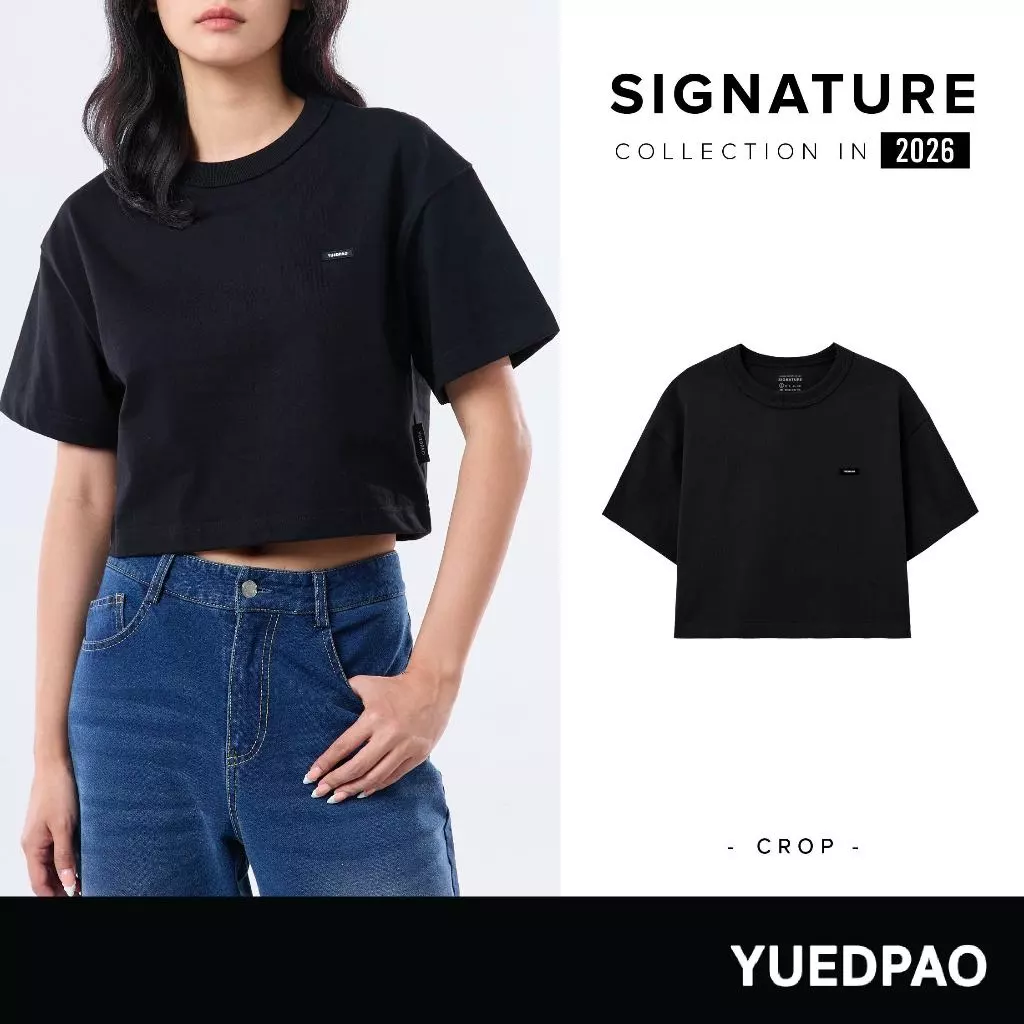 Yuedpao Signature Crop 2026 ผ้าหนาทรงสวย ยับยากไม่ต้องรีด เสื้อครอป โอเวอร์ไซส์ สี Black