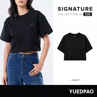 Yuedpao Signature Crop 2026 ผ้าหนาทรงสวย ยับยากไม่ต้องรีด เสื้อครอป โอเวอร์ไซส์ สี Black