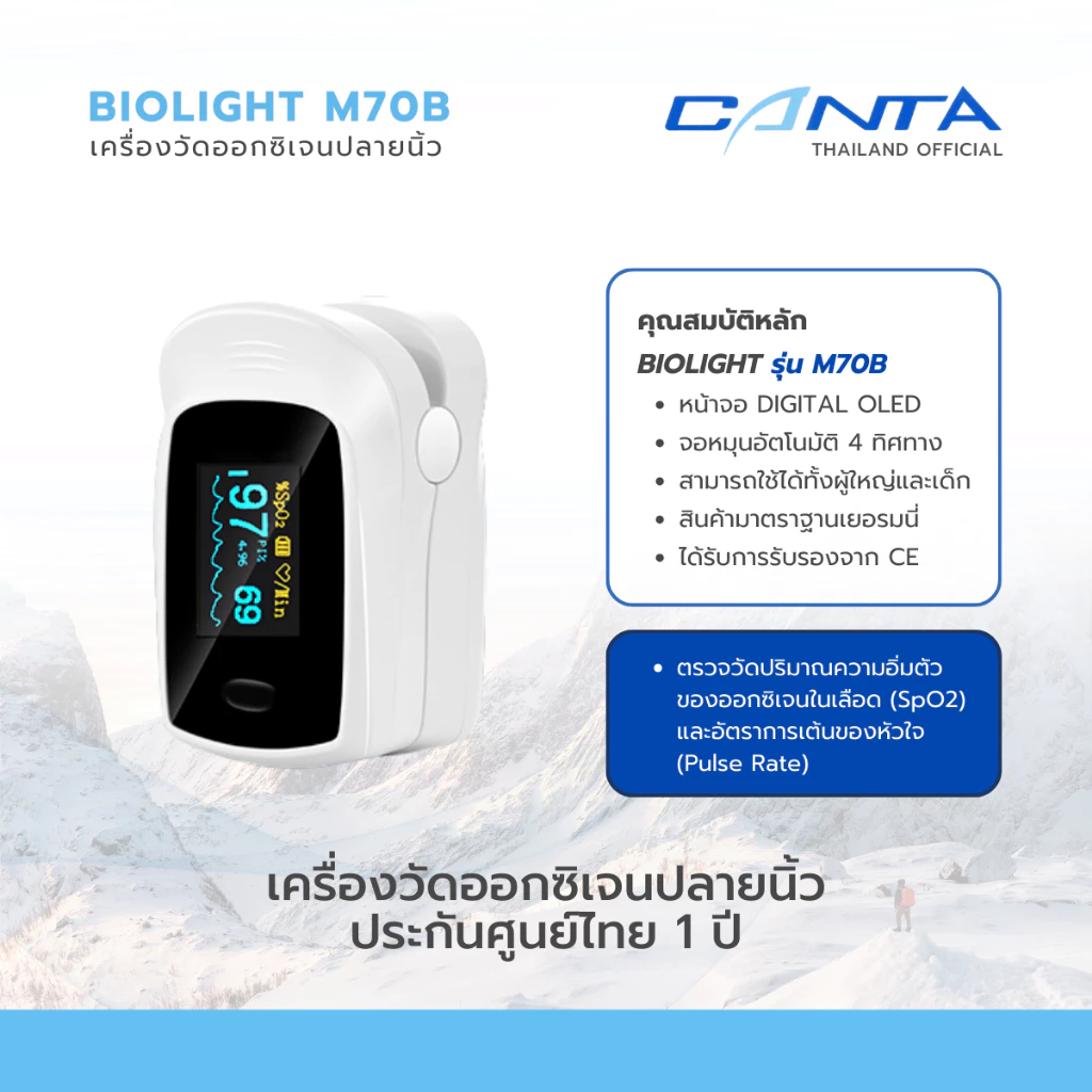 Finger Pulse Oximeter เครื่องวัดออกซิเจนปลายนิ้ว รุ่น M70B