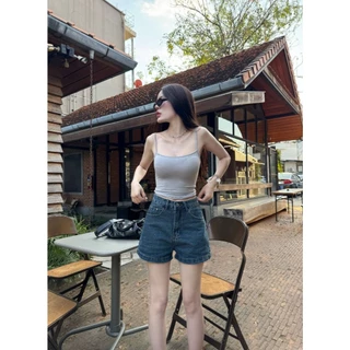 Acasey กางเกงยีนส์ผู้หญิง ขาสั้น ผ้ายีนส์ไม่ยืด ป้าย vintage ใส่สบาย ไซส์ S - XL รุ่น vintage Short