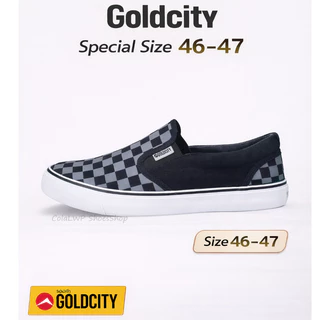 ▄▀▄▀รองเท้าผ้าใบแบบสวมสลิปออน GoldCity-9011 ลายหมากรุก เบอร์พิเศษ 46-47