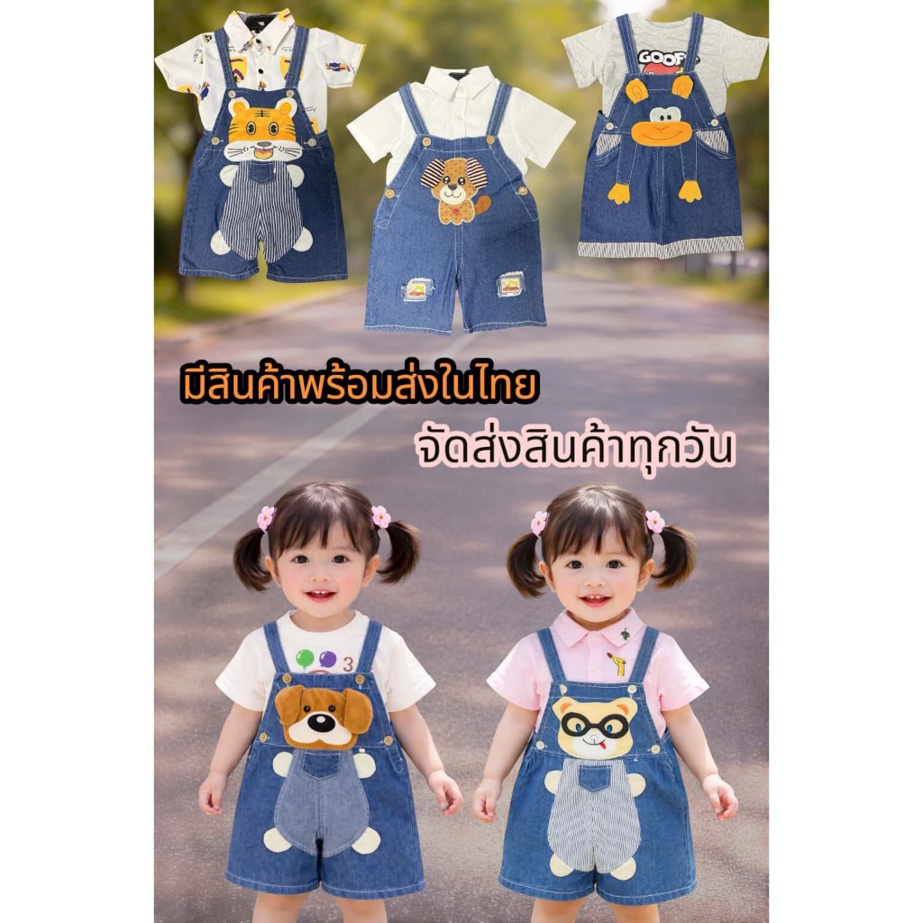 เอี๊ยมยีนส์เด็ก ลายน่ารักมาก ผ้ายีนส์นิ่มใส่สบาย