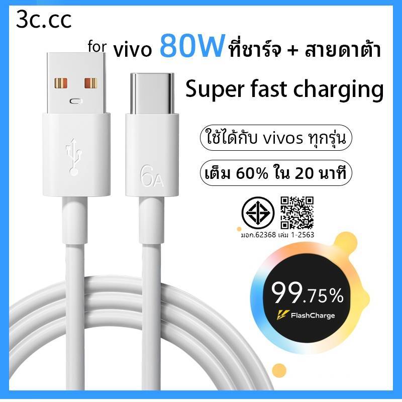 for vivo80w สายชาร์จข้อมูลเร็วแบบ Type C [สายชาร์จ Vivo + หัวชาร์จ] เข้ากันได้กับ vivo/iqoo ซีรีส์เต็ม