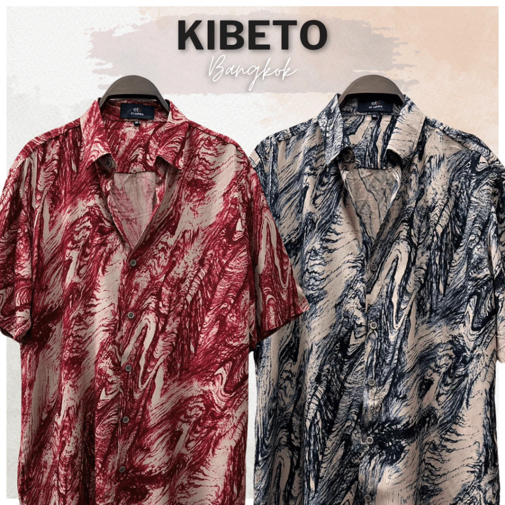 Kibeto เสื้อฮาวาย ลายกราฟฟิคหิน 2 สี ผ้าสปันเรยอน เนื้อนิ่ม ใส่สบาย M L XL 2XL 3XL