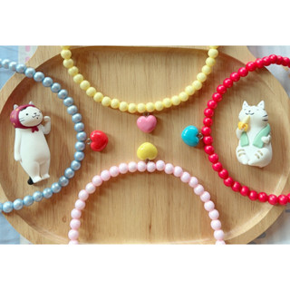 สร้อยลูกปัดกลม มุกมาการอง 8 มิล +จี้ปั้น โทนพาสเทล 🩵🩷🤍งานแฮน…