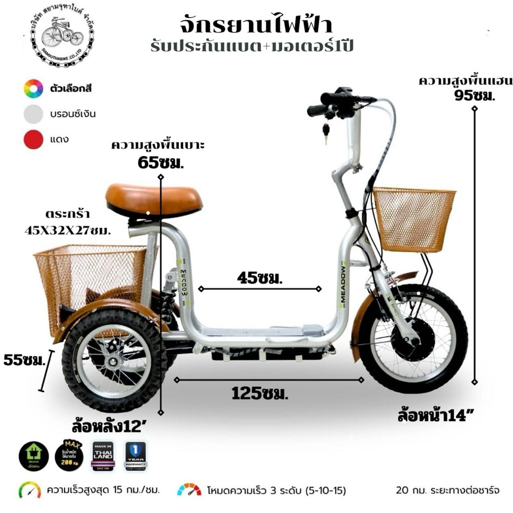 จักรยาน3ล้อมินิไฟฟ้าส่งเป็นคันไม่ต้องประกอบ รับประกันแบตมอเตอร์1ปี