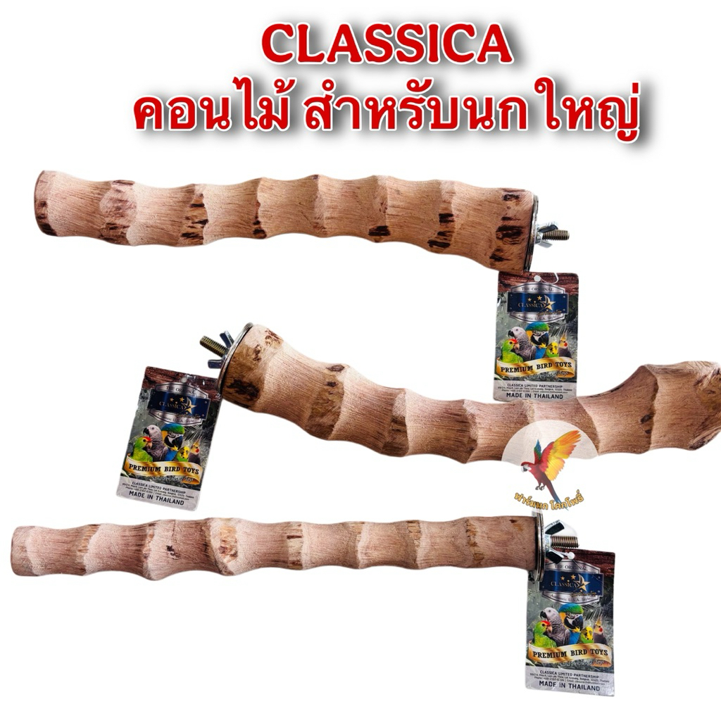 CLASSICA คอนไม้ธรรมชาติแท้ แข็งแรง ทนทาน สำหรับนกใหญ่