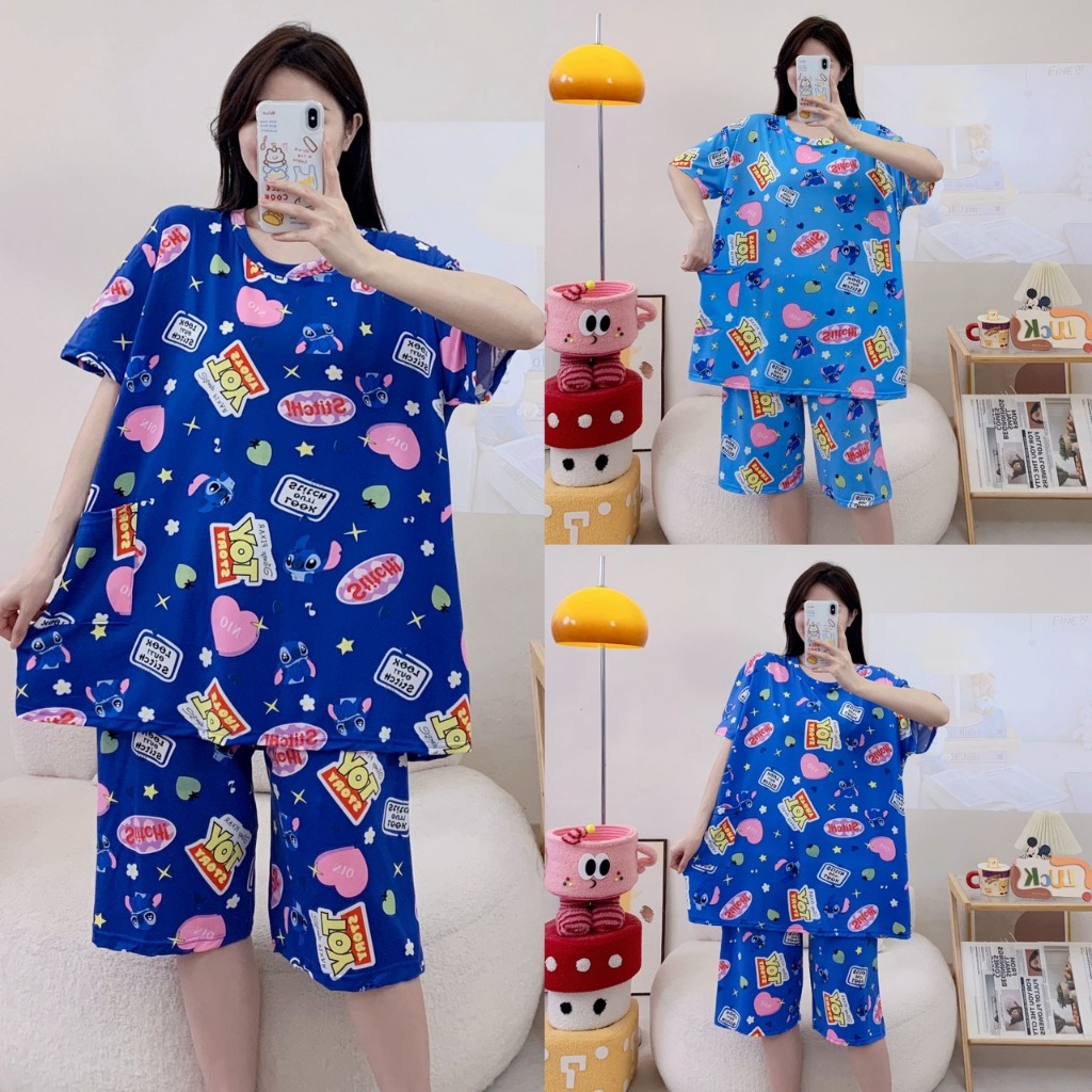 A.ชุดนอนคนอ้วน ขาสั้นแขนสามส่วน.บิ๊กไซส์6XL.สาวอวบ..สามารถสวมใส่ได้ตั้งแต่ 50 กก.ถึง90กก.(มีกระเป๋าหน้า)