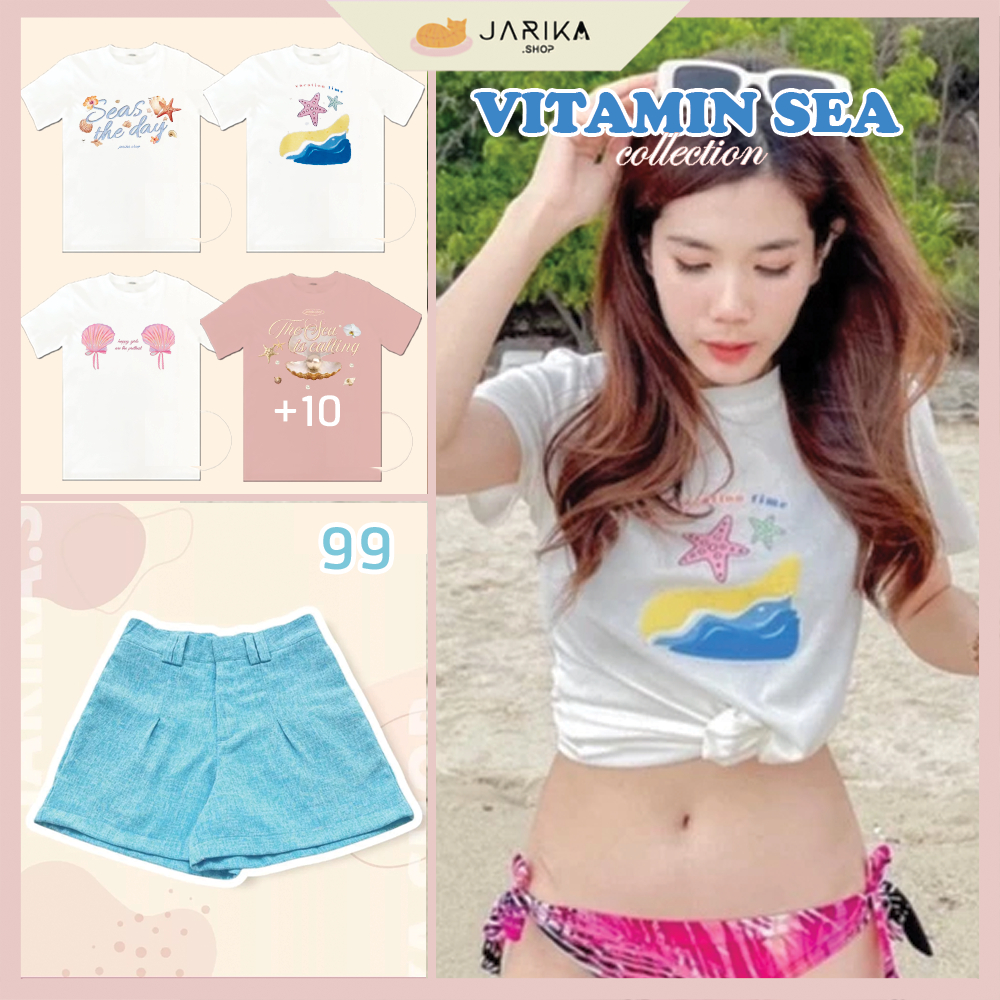 Jarika.shop - เสื้อยืดหญิง แขนสั้น summer ลายคอลเลคชั่น Vitamin Sea ทะเล ( ข73 )