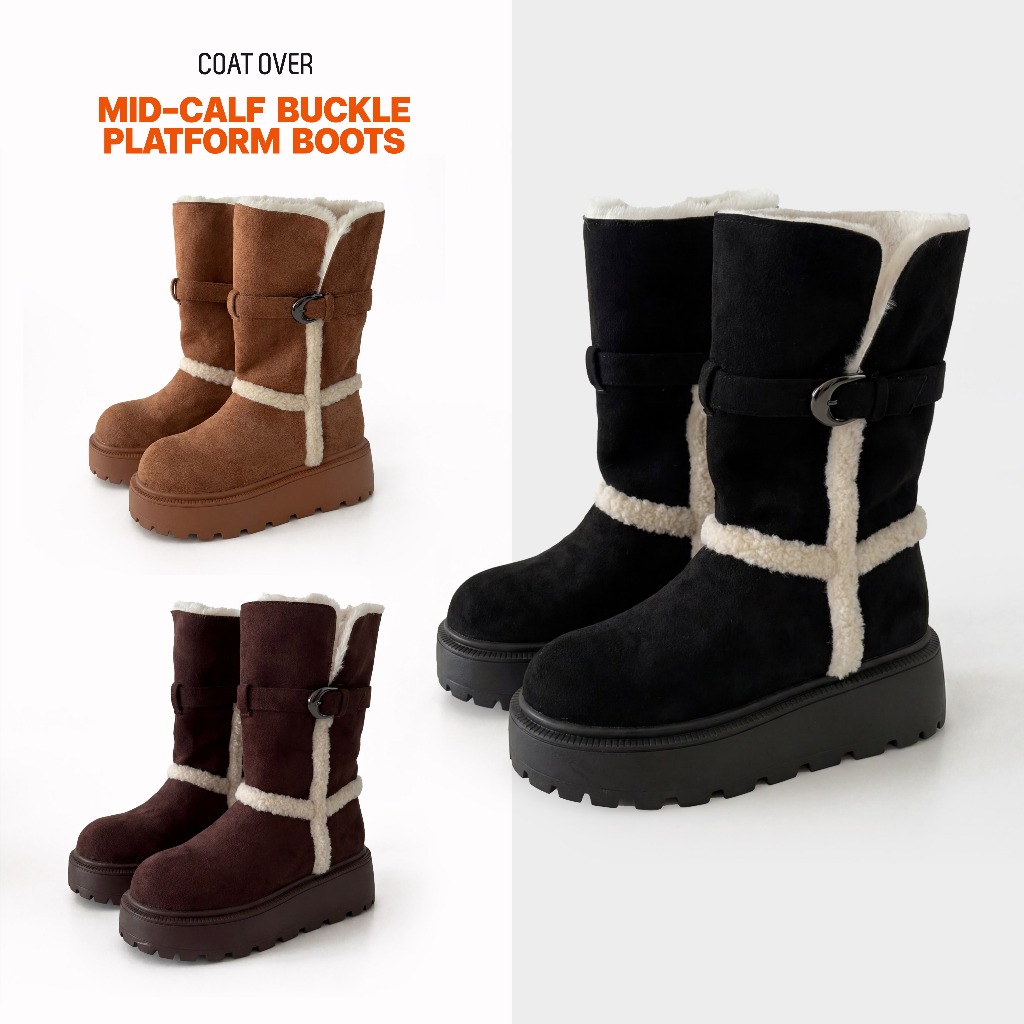 CO1267 COAT OVER Mid-Calf Buckle Platform Boots