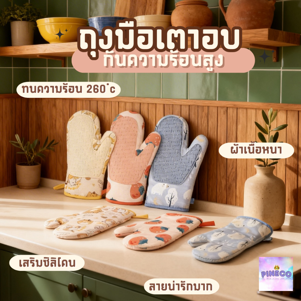 พร้อมส่งในไทย 💕 💕 ถุงมือซิลิโคนกันความร้อน ถุงมือเตาอบ ถุงมือไมโคเวฟ เนื้อผ้านาโนหนาคุณภาพดี กันความร้อนสูงได้