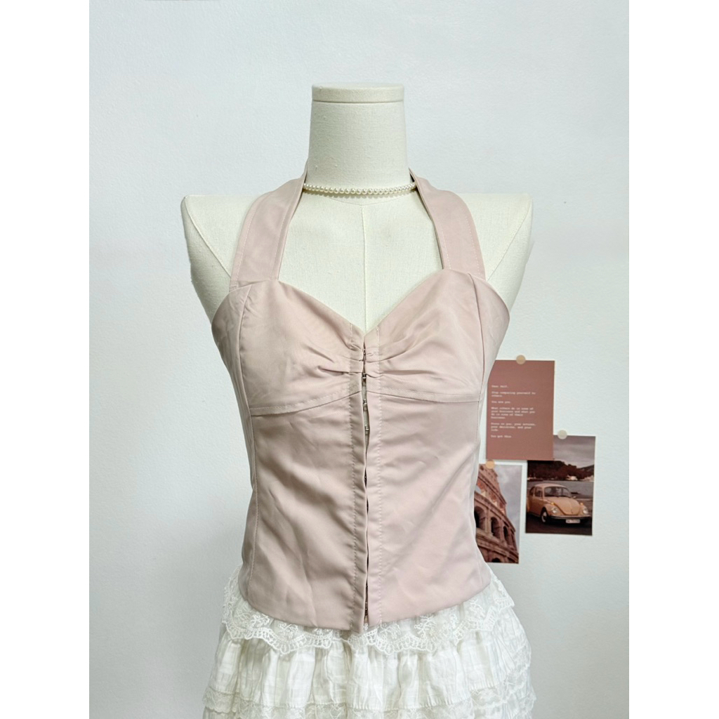 T68 แบรนด์ SHEIN  อก 30-32 ยาว 12.5 เกาะอกคล้องคอหลังสม๊อค