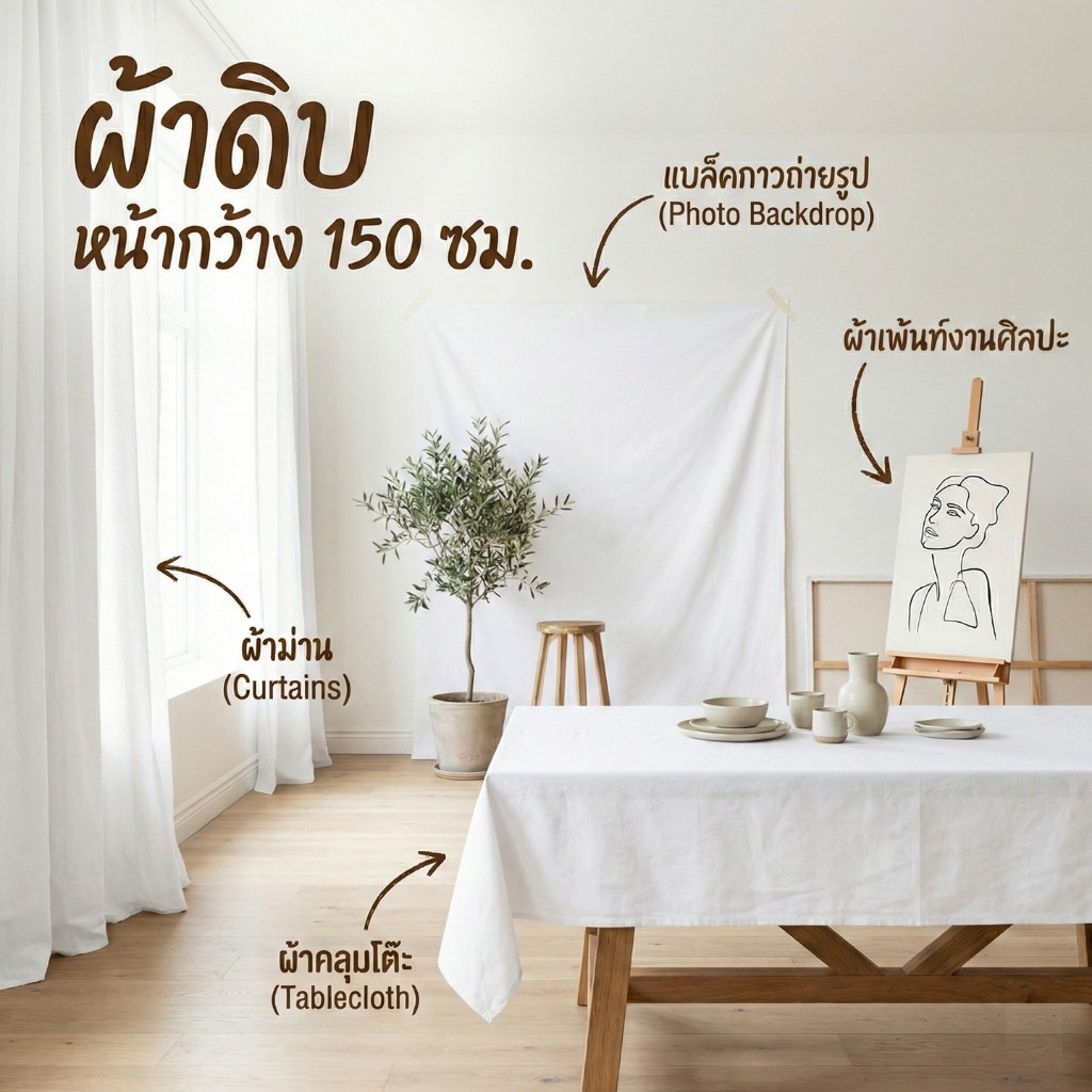 ผ้าดิบ ผ้าฝ้ายดิบ ผ้า TC ทีซี เกรด A เนื้อดี มี 4 ขนาด