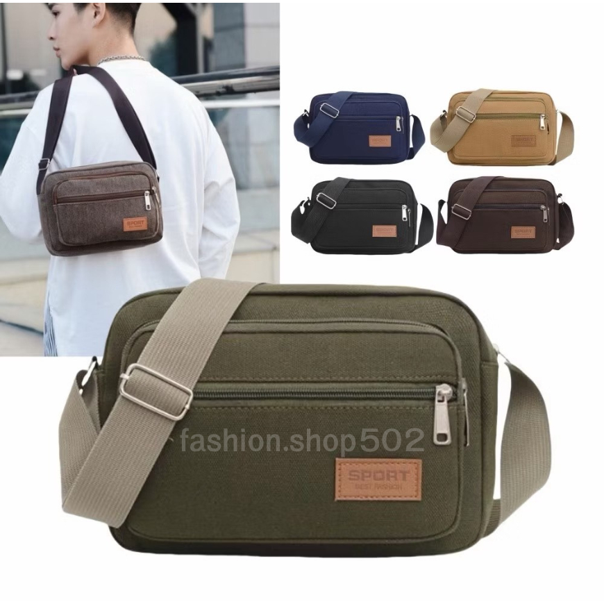 กระเป๋าสะพายข้าง กระเป๋าผ้า สไตล์เกาหลี จุของได้เยอะ เรียบง่าย มี 5 ซิป มีให้เลือก 5 สีพร้อมส่งในไทย มีส่งด่วน Z-038